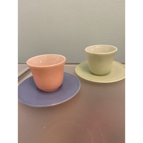 Childrens Hazel Atlas Moderntone 1950s Little Hostess 4 Pc Glass Tea Set - Picture 4 of 10